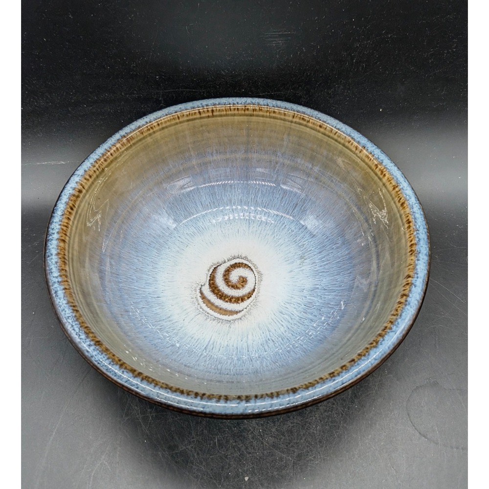 Bill Campbell Studio Pottery Blue Reactive Glaze Spiral Drip Serving‎ Bowl 9"